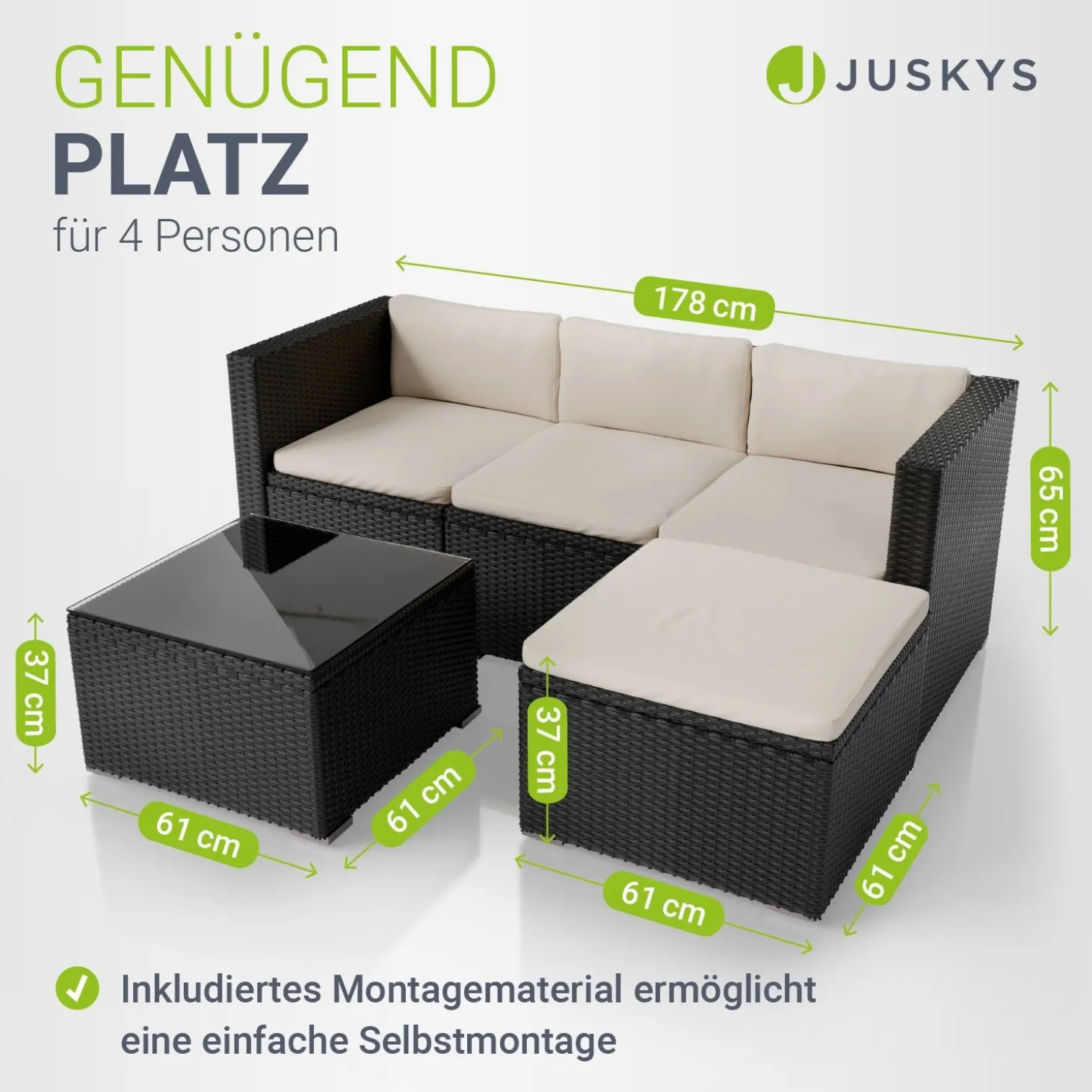 Polyrattan Lounge Punta Cana Outdoor Sitzgarnitur für bis zu 4 Personen; langlebiges Material