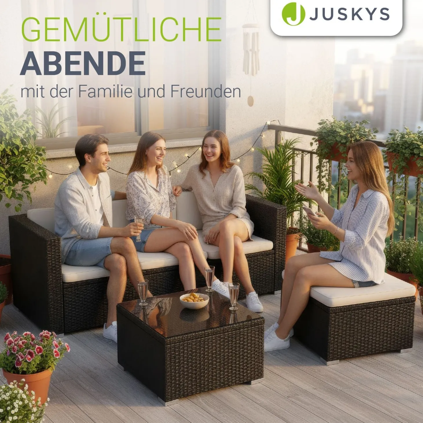 Polyrattan Lounge Punta Cana Outdoor Sitzgarnitur für bis zu 4 Personen; langlebiges Material