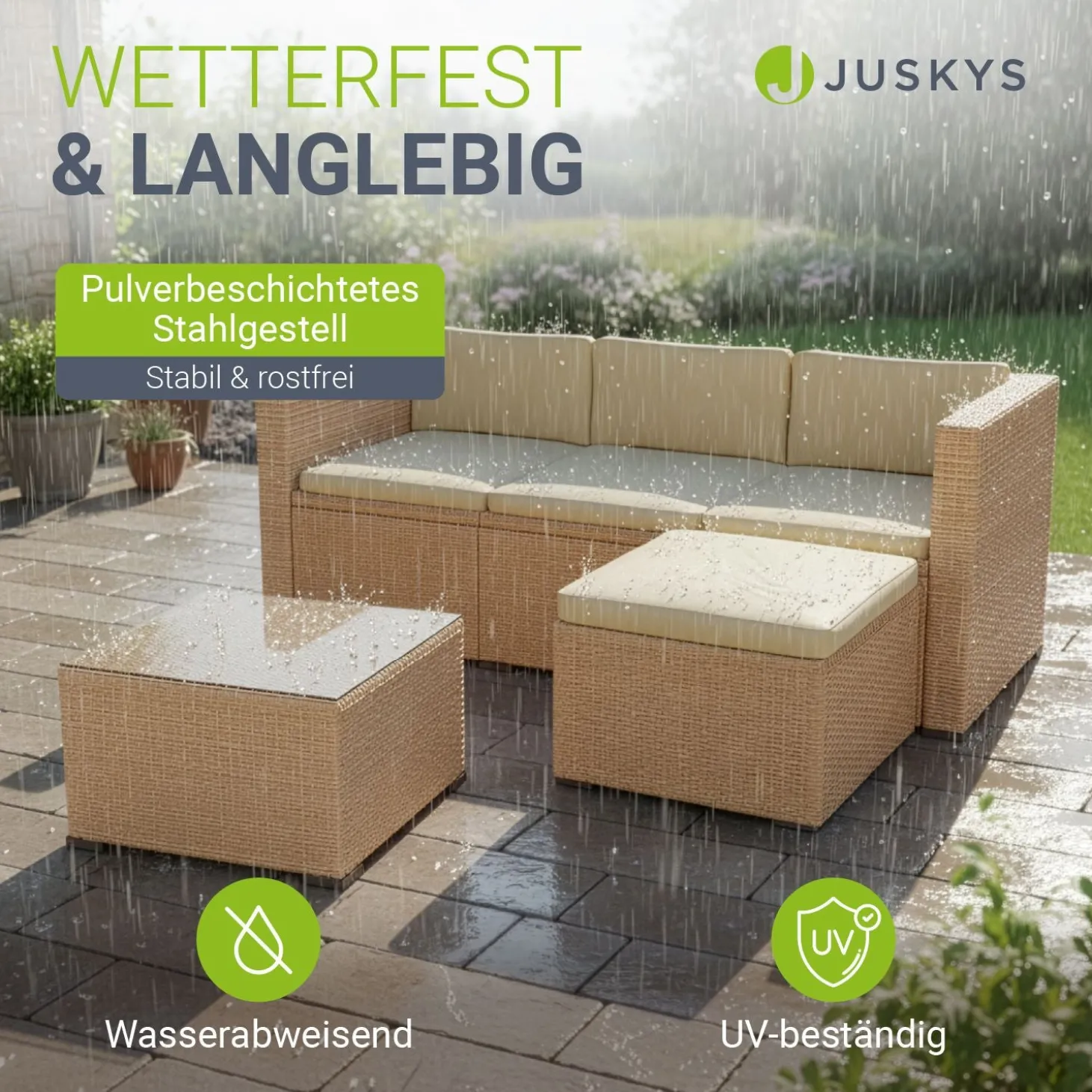 Polyrattan Lounge Punta Cana Outdoor Sitzgarnitur für bis zu 4 Personen; langlebiges Material