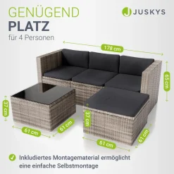 Polyrattan Lounge Punta Cana Outdoor Sitzgarnitur für bis zu 4 Personen; langlebiges Material