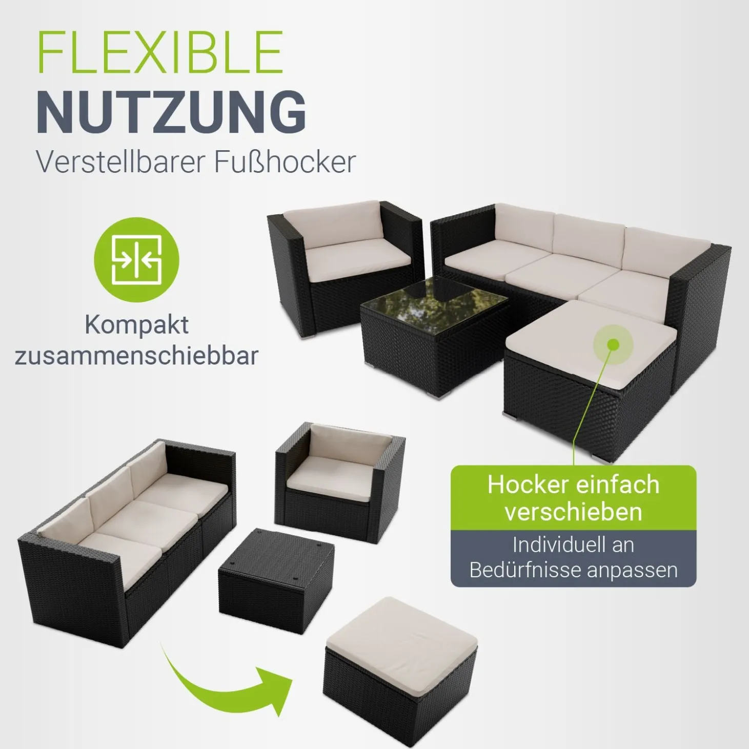 Polyrattan Lounge Punta Cana Outdoor Sitzgarnitur für bis zu 4 Personen; langlebiges Material