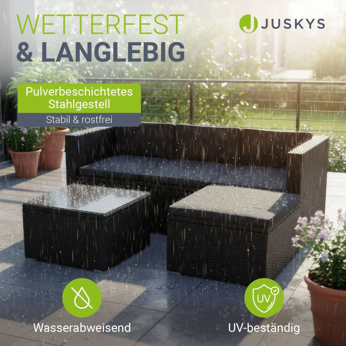 Polyrattan Lounge Punta Cana Outdoor Sitzgarnitur für bis zu 4 Personen; langlebiges Material