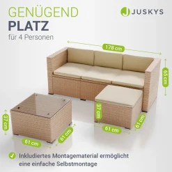 Polyrattan Lounge Punta Cana Outdoor Sitzgarnitur für bis zu 4 Personen; langlebiges Material