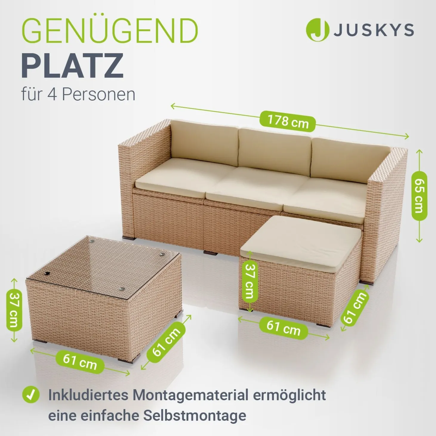 Polyrattan Lounge Punta Cana Outdoor Sitzgarnitur für bis zu 4 Personen; langlebiges Material