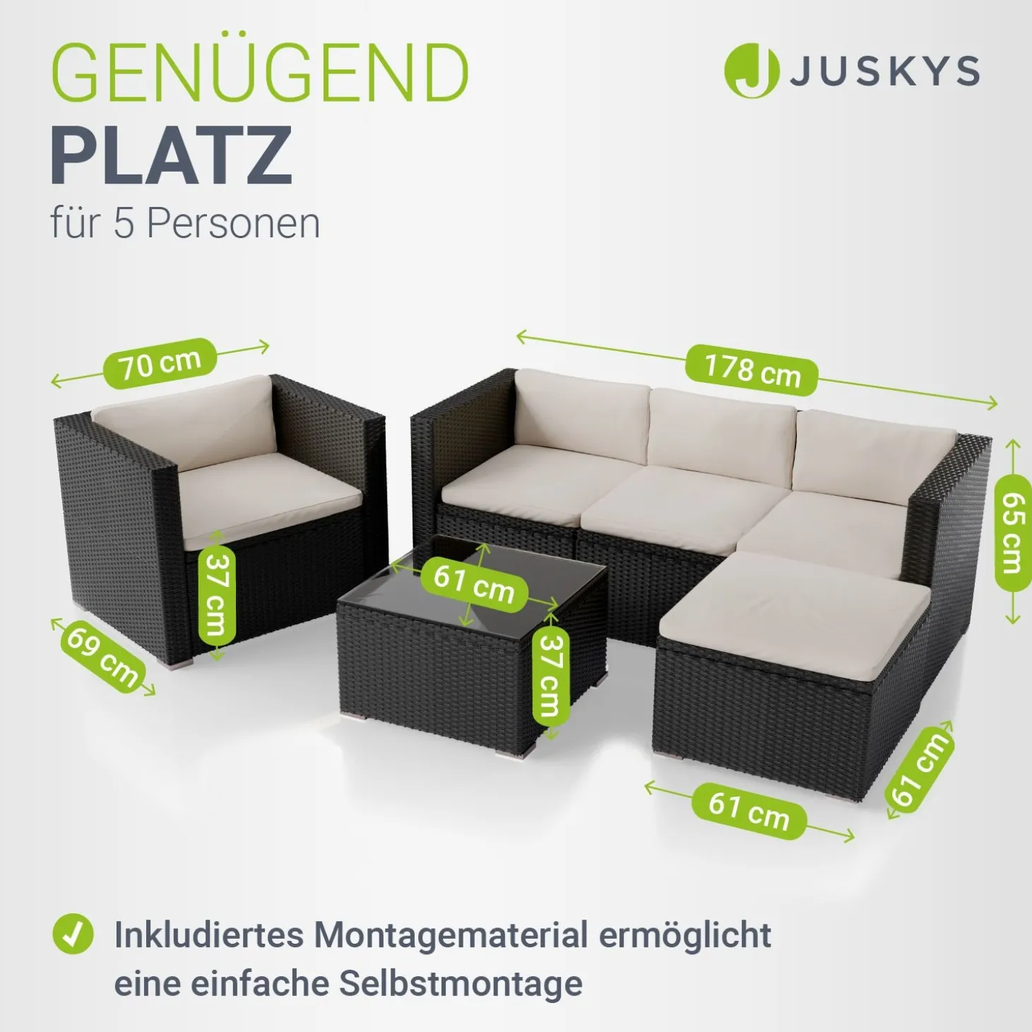 Polyrattan Lounge Punta Cana Outdoor Sitzgarnitur für bis zu 4 Personen; langlebiges Material