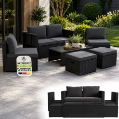 Polyrattan Lounge Salou Modulares Möbel-Set für 6 Personen inkl. Polster