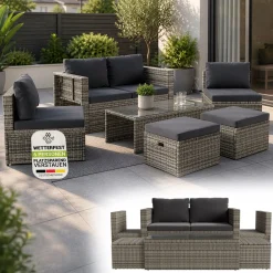 Polyrattan Lounge Salou Modulares Möbel-Set für 6 Personen inkl. Polster