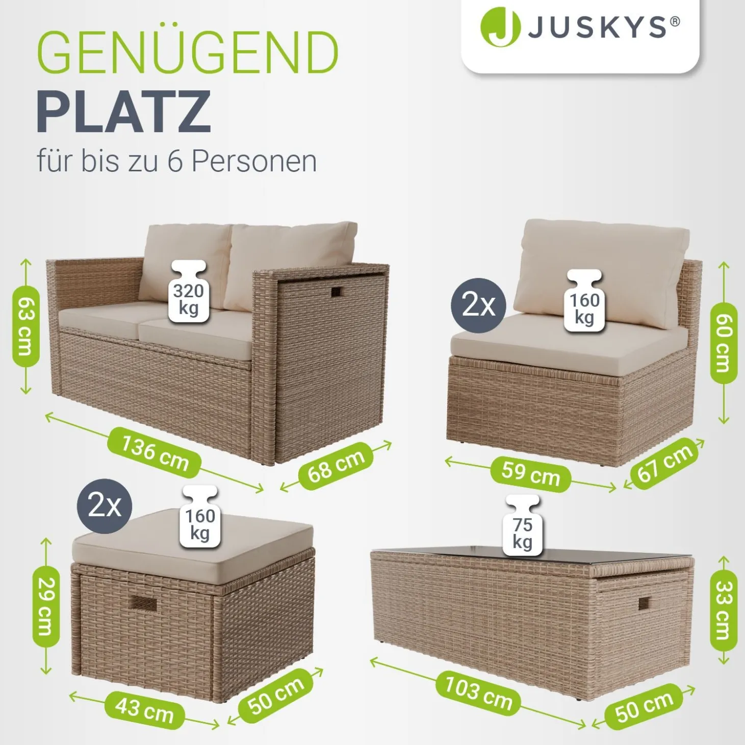 Polyrattan Lounge Salou Modulares Möbel-Set für 6 Personen inkl. Polster