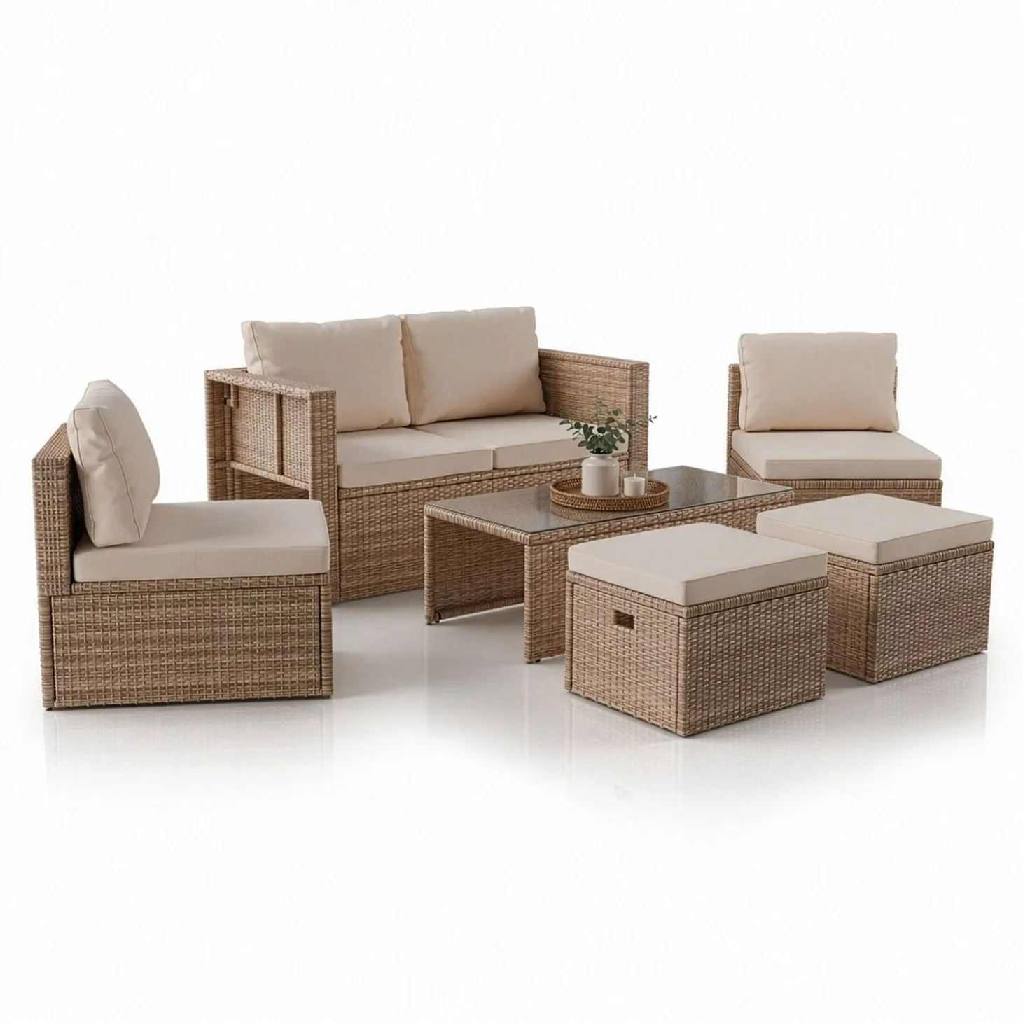 Polyrattan Lounge Salou Modulares Möbel-Set für 6 Personen inkl. Polster