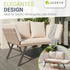 Polyrattan Multifunktionsbank Calvia Schwarz/Grau/Creme Wetterfestes Polyrattan Gartensofa mit Liegefunktion