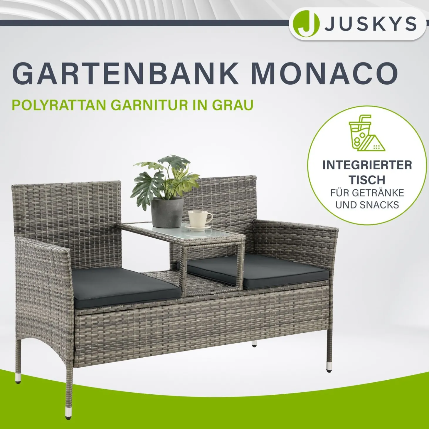 Polyrattan Sitzbank Monaco Gartenmöbel Sitzbank für 2 Personen inkl. Abstelltisch