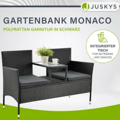 Polyrattan Sitzbank Monaco Gartenmöbel Sitzbank für 2 Personen inkl. Abstelltisch