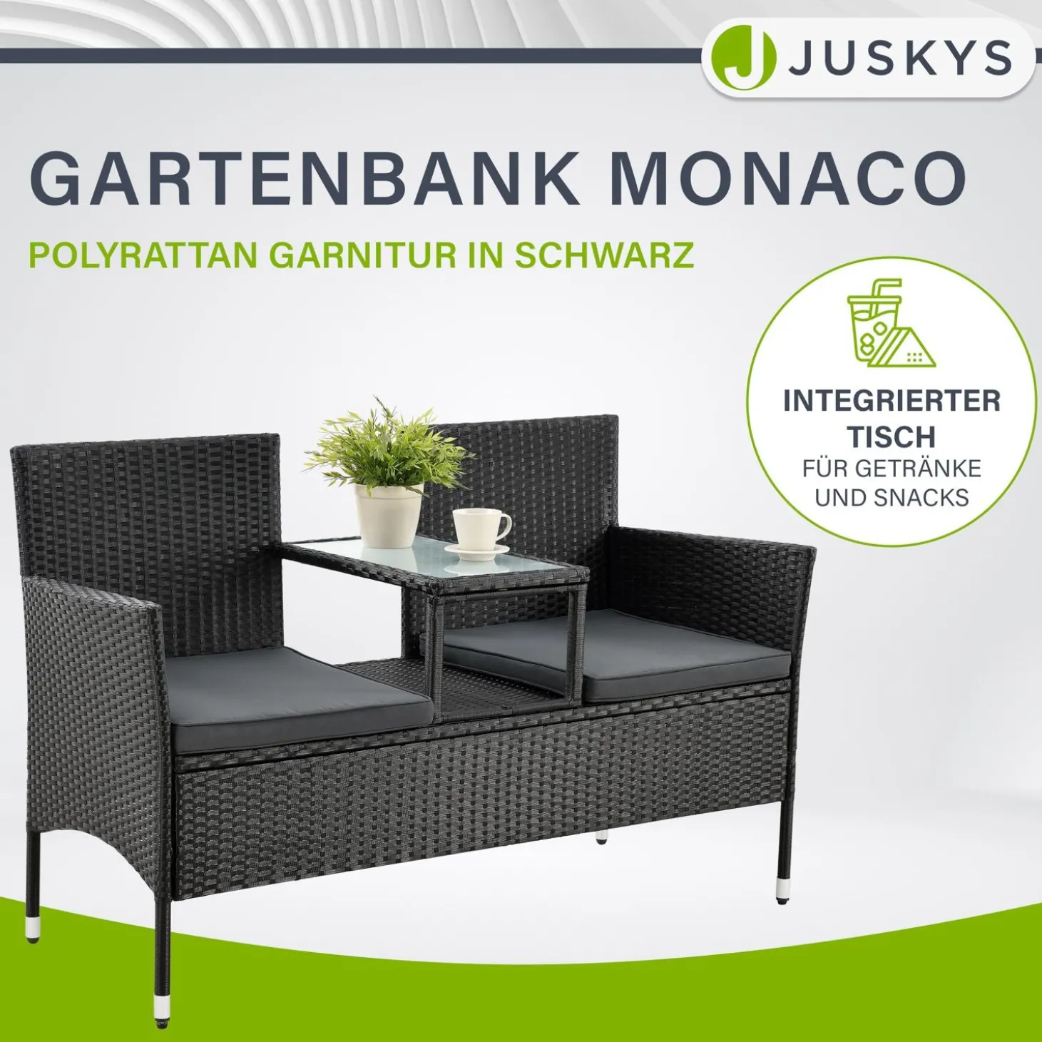 Polyrattan Sitzbank Monaco Gartenmöbel Sitzbank für 2 Personen inkl. Abstelltisch