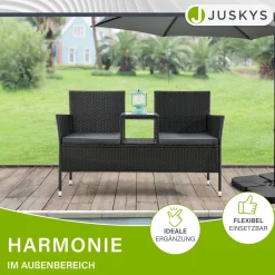 Polyrattan Sitzbank Monaco Gartenmöbel Sitzbank für 2 Personen inkl. Abstelltisch