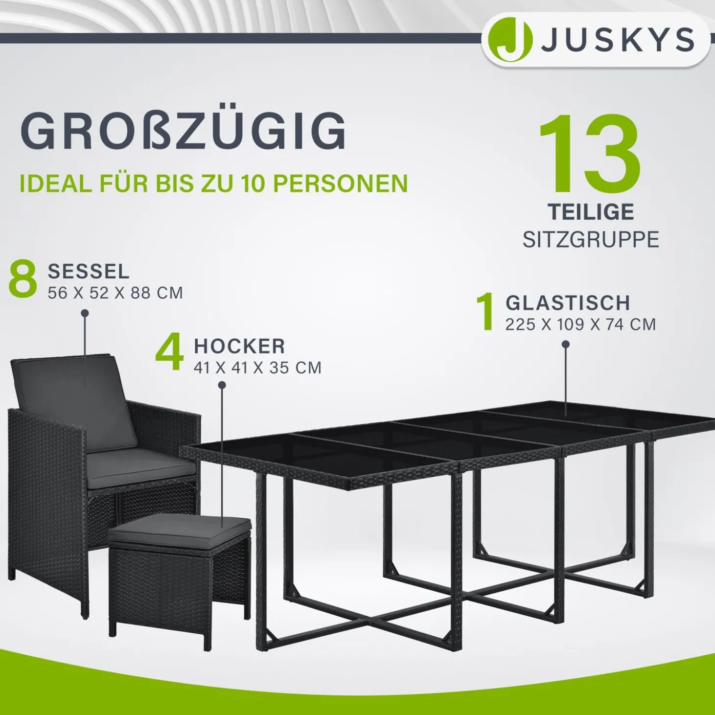 Polyrattan Sitzgruppe Baracoa Gartenmöbel Set für bis zu 8 Personen inkl. Kissen