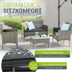 Polyrattan Sitzgruppe Fort Myers 4-teiliges Gartenmöbel-Set mit mediteraner Optik