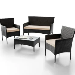 Polyrattan Sitzgruppe Fort Myers 4-teiliges Gartenmöbel-Set mit mediteraner Optik