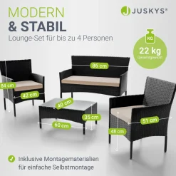 Polyrattan Sitzgruppe Fort Myers 4-teiliges Gartenmöbel-Set mit mediteraner Optik
