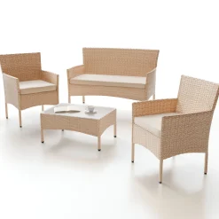 Polyrattan Sitzgruppe Fort Myers 4-teiliges Gartenmöbel-Set mit mediteraner Optik