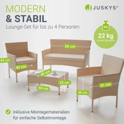 Polyrattan Sitzgruppe Fort Myers 4-teiliges Gartenmöbel-Set mit mediteraner Optik