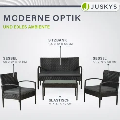 Polyrattan Sitzgruppe Trinidad Gartenmöbel-Set aus Tisch, Bank & 2 Sesseln inkl. Kissen