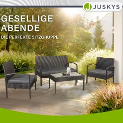 Polyrattan Sitzgruppe Trinidad Gartenmöbel-Set aus Tisch, Bank & 2 Sesseln inkl. Kissen