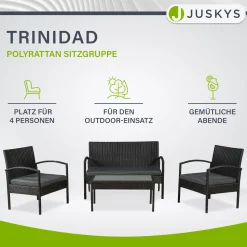 Polyrattan Sitzgruppe Trinidad Gartenmöbel-Set aus Tisch, Bank & 2 Sesseln inkl. Kissen