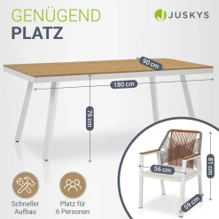 Premium Gartengarnitur Costa Rica Exklusives Gartenmöbel Set für 6 Personen mit Esstisch & Stühlen