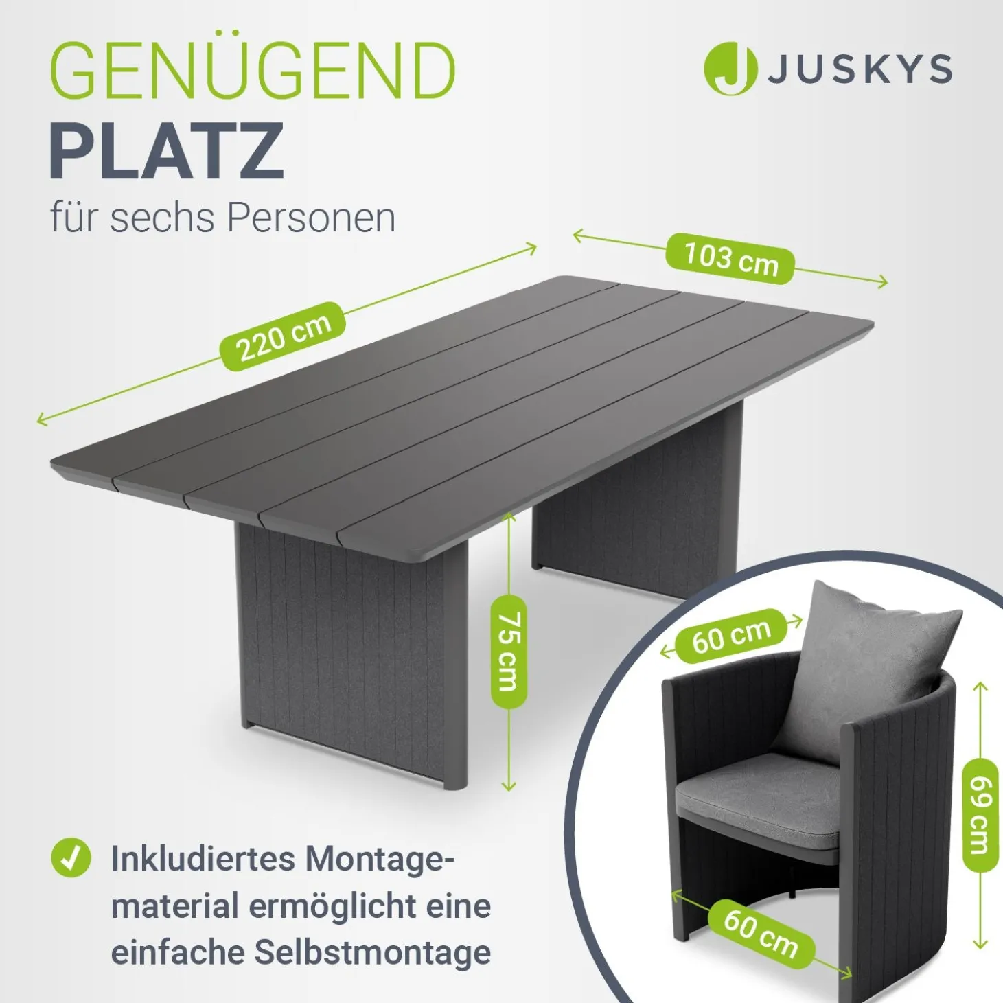 Premium Sitzgruppe Costa Luna Luxus Gartenmöbel Set für 6 Personen mit Tisch & Stühlen