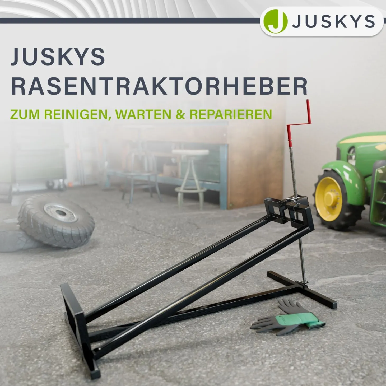 Rasentraktorheber bis 400 kg Hebevorrichtung zum Aufbocken von Aufsitzmähern - inkl. Handschuhe