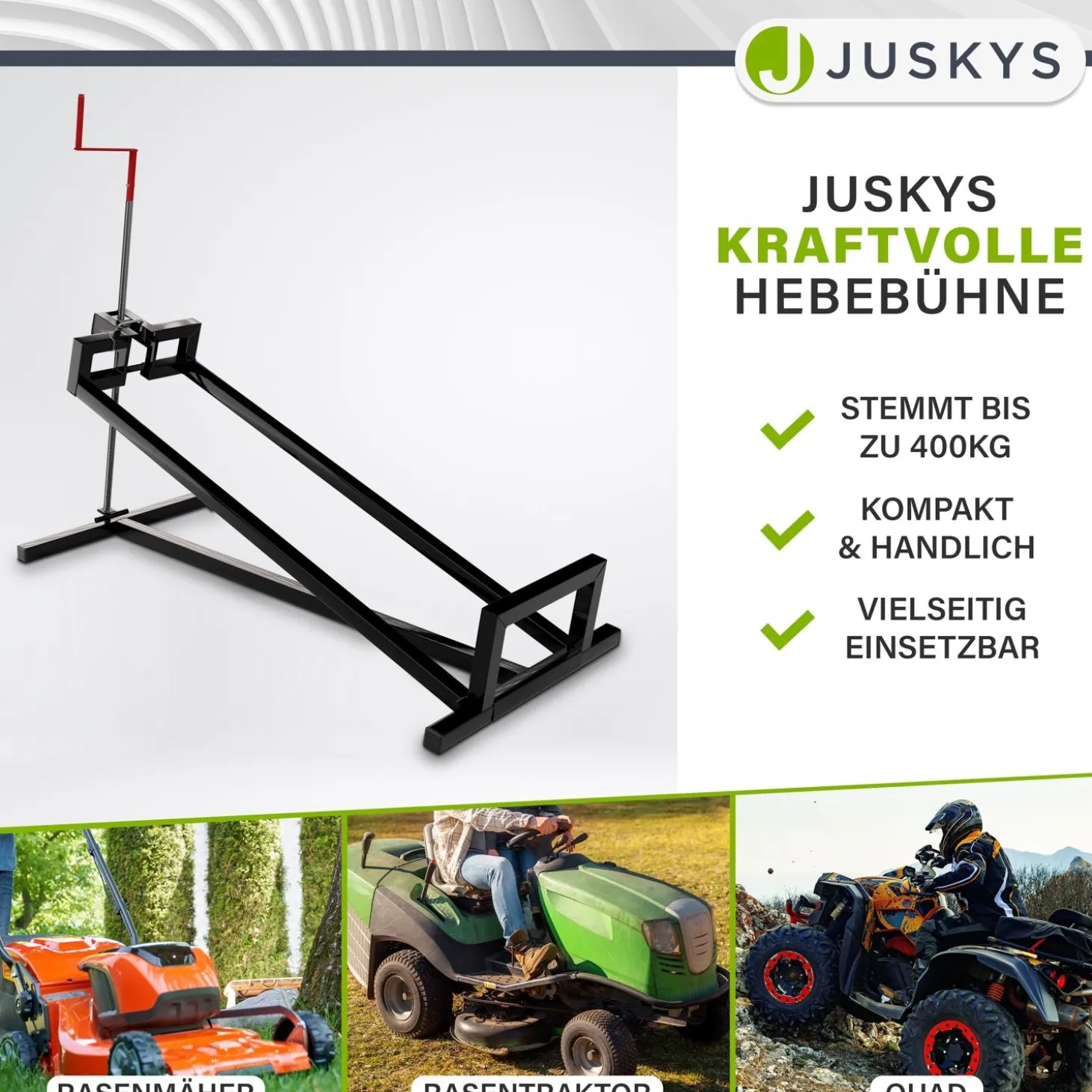Rasentraktorheber bis 400 kg Hebevorrichtung zum Aufbocken von Aufsitzmähern - inkl. Handschuhe