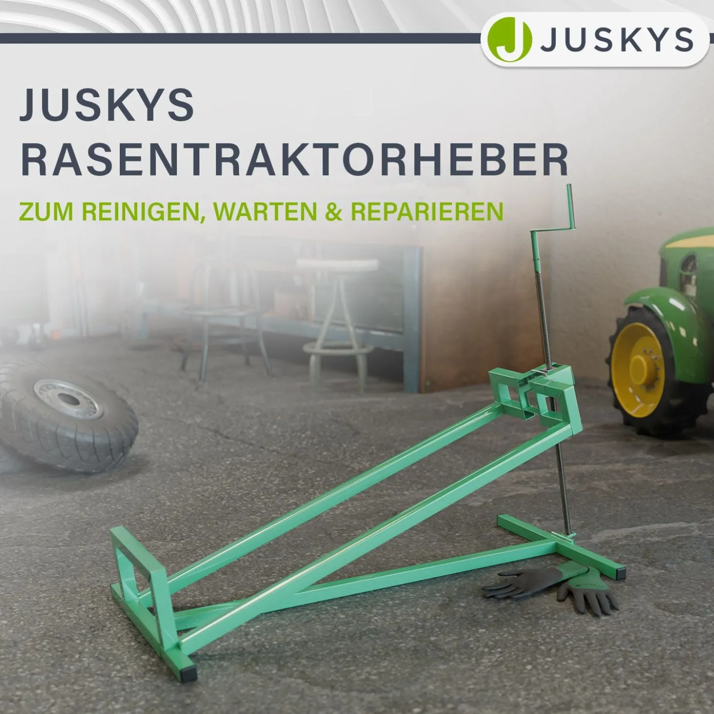 Rasentraktorheber bis 400 kg Hebevorrichtung zum Aufbocken von Aufsitzmähern - inkl. Handschuhe