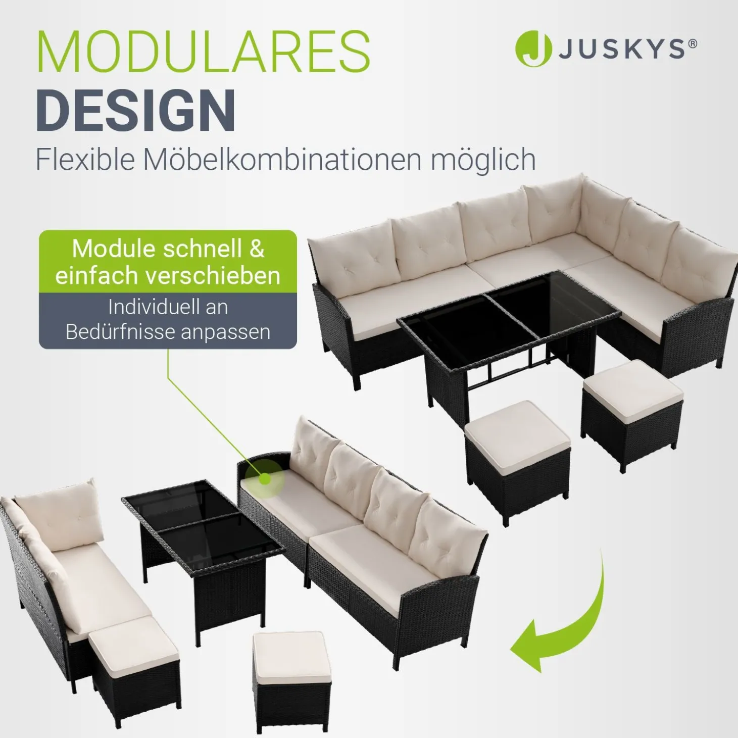 Rattan Lounge Manacor Polyrattan Gartenmöbel-Set für 8 Personen inkl. Kissen