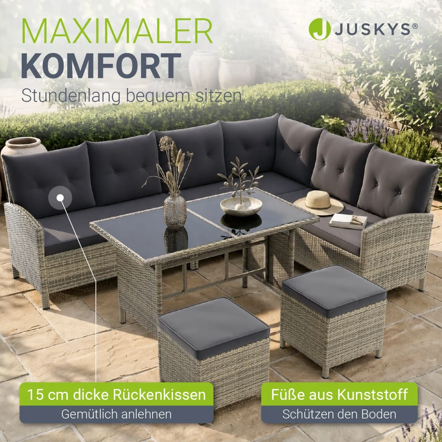 Rattan Lounge Manacor Polyrattan Gartenmöbel-Set für 8 Personen inkl. Kissen