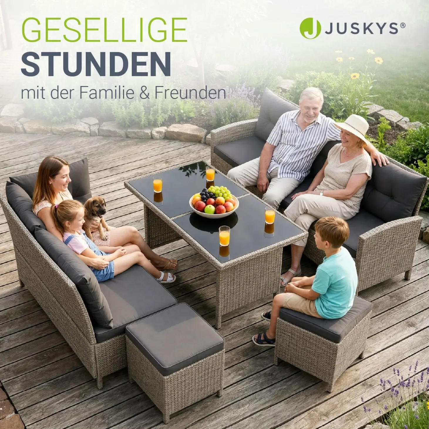 Rattan Lounge Manacor Polyrattan Gartenmöbel-Set für 8 Personen inkl. Kissen