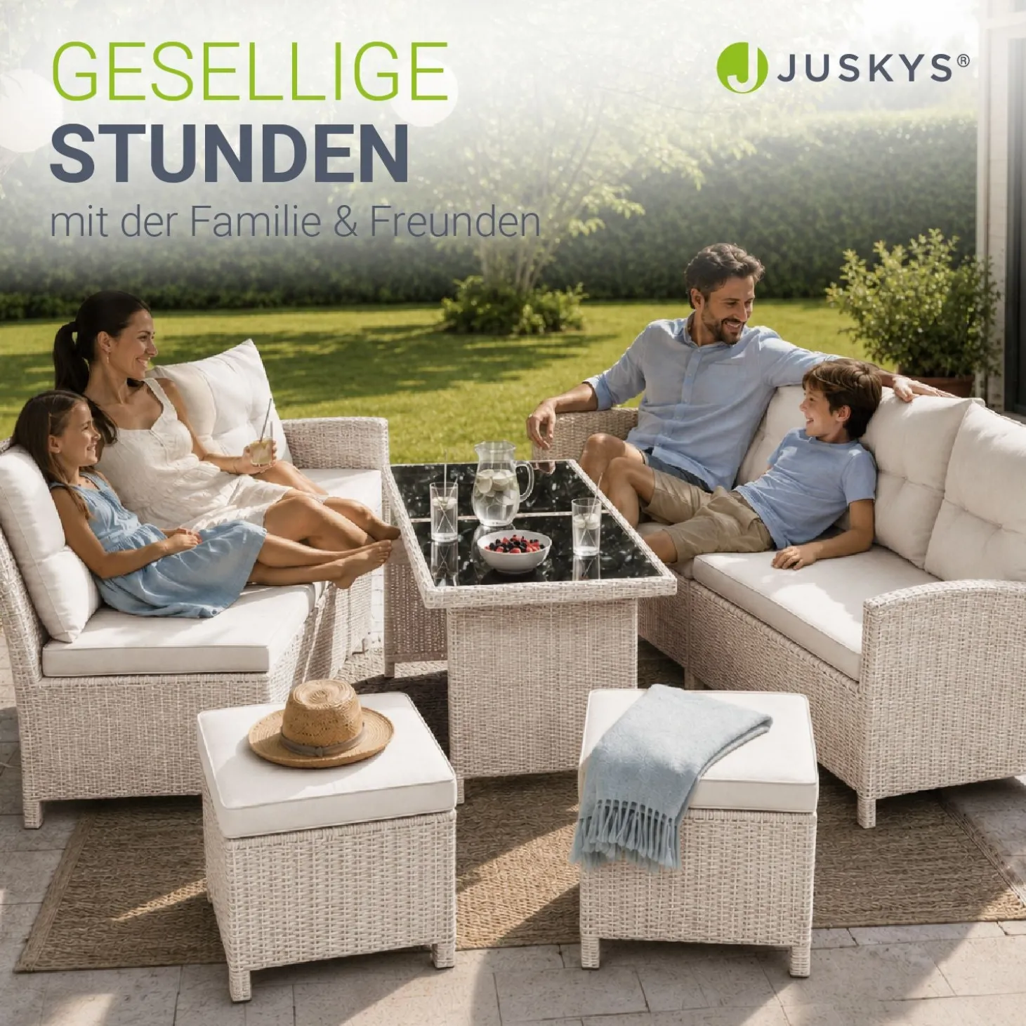 Rattan Lounge Manacor Polyrattan Gartenmöbel-Set für 8 Personen inkl. Kissen