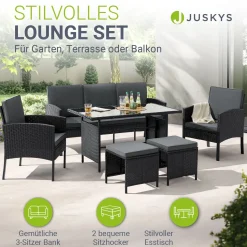 Rattan Sitzgruppe Turin Polyrattan Gartenmöbel-Set für 7 Personen inkl. Kissen