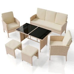 Rattan Sitzgruppe Turin Polyrattan Gartenmöbel-Set für 7 Personen inkl. Kissen