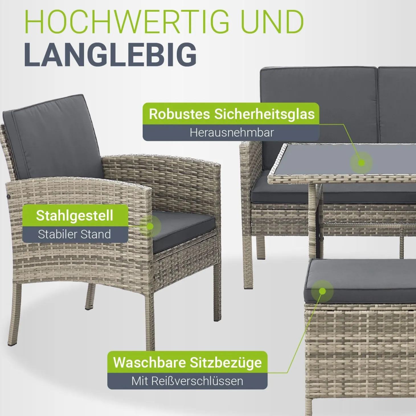 Rattan Sitzgruppe Turin Polyrattan Gartenmöbel-Set für 7 Personen inkl. Kissen
