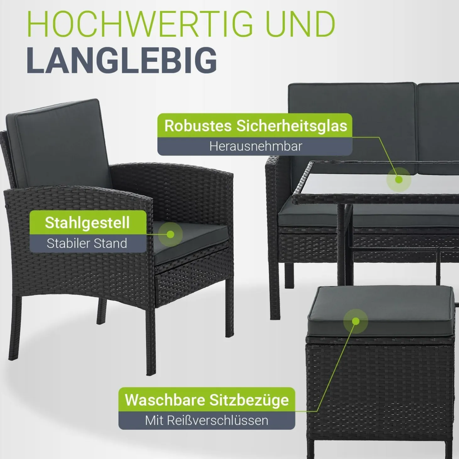 Rattan Sitzgruppe Turin Polyrattan Gartenmöbel-Set für 7 Personen inkl. Kissen