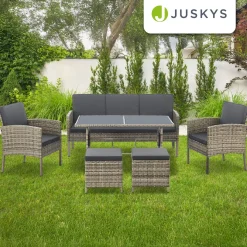 Rattan Sitzgruppe Turin Polyrattan Gartenmöbel-Set für 7 Personen inkl. Kissen