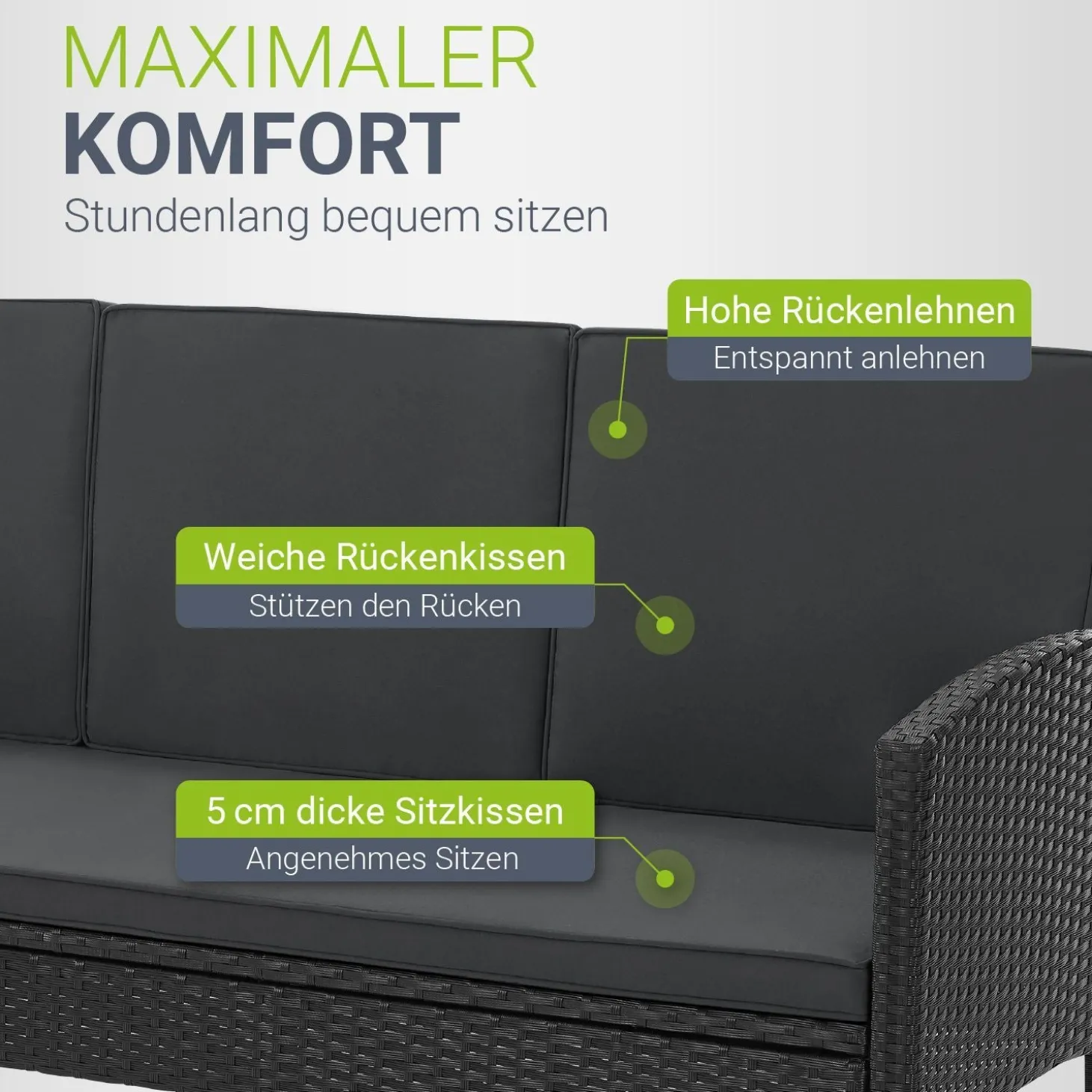 Rattan Sitzgruppe Turin Polyrattan Gartenmöbel-Set für 7 Personen inkl. Kissen