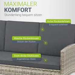 Rattan Sitzgruppe Turin Polyrattan Gartenmöbel-Set für 7 Personen inkl. Kissen