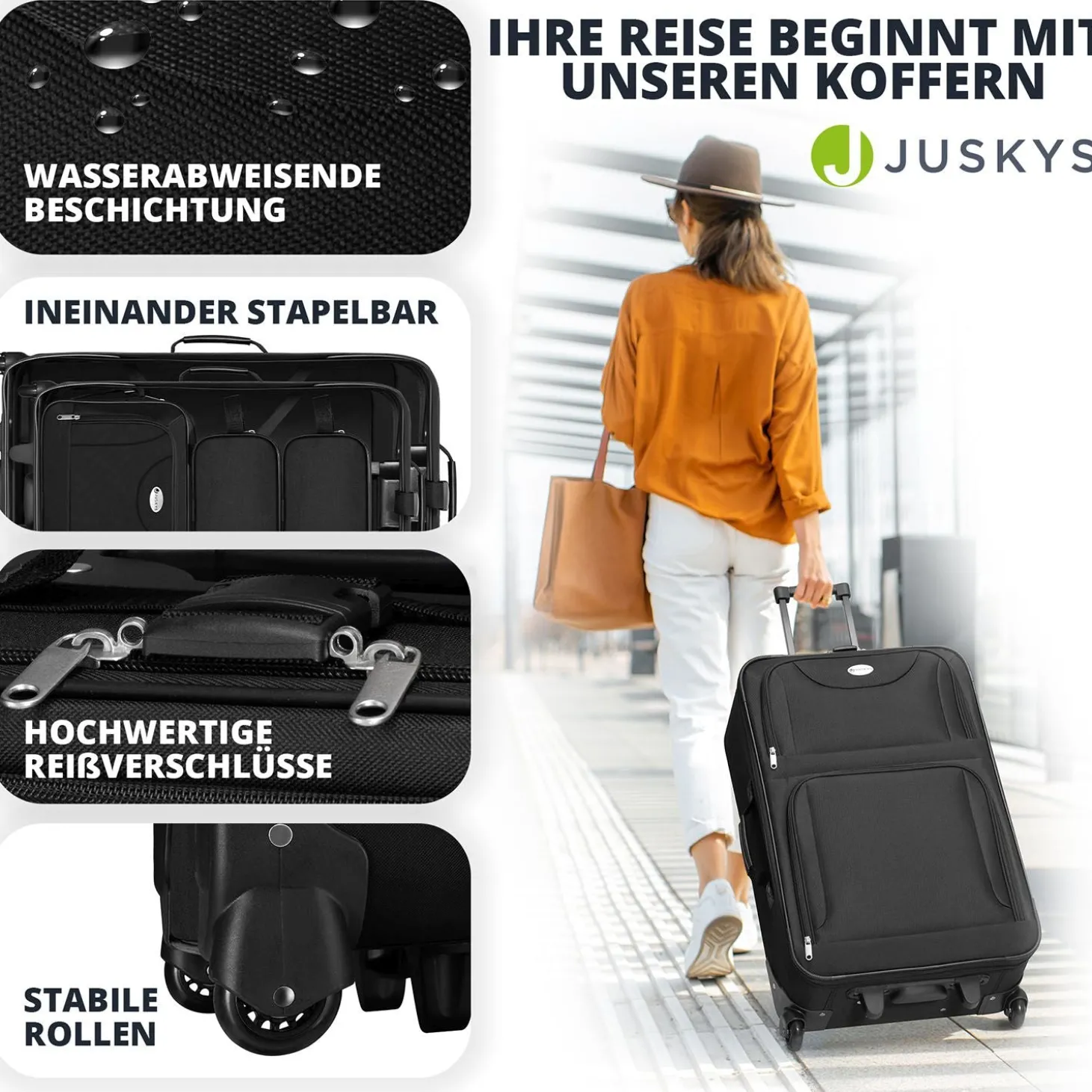 Reise Trolley Kofferset Athen 5-teiliges Set mit 2 Trolleys, Umhänge- und 2 Kosmetiktaschen