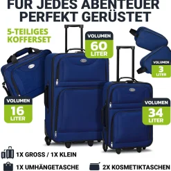 Reise Trolley Kofferset Athen 5-teiliges Set mit 2 Trolleys, Umhänge- und 2 Kosmetiktaschen