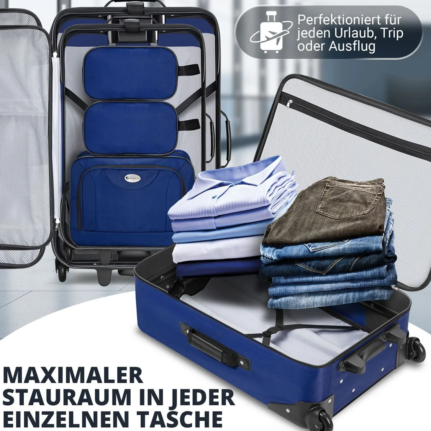 Reise Trolley Kofferset Athen 5-teiliges Set mit 2 Trolleys, Umhänge- und 2 Kosmetiktaschen