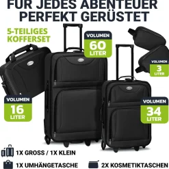Reise Trolley Kofferset Athen 5-teiliges Set mit 2 Trolleys, Umhänge- und 2 Kosmetiktaschen