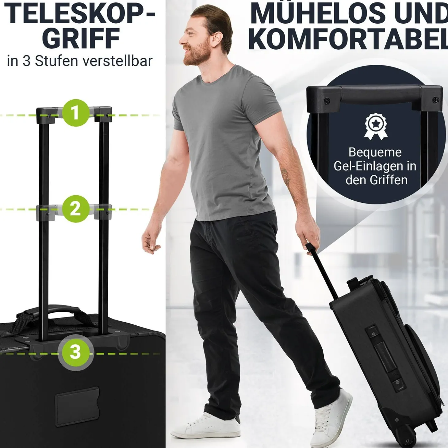 Reise Trolley Kofferset Athen 5-teiliges Set mit 2 Trolleys, Umhänge- und 2 Kosmetiktaschen