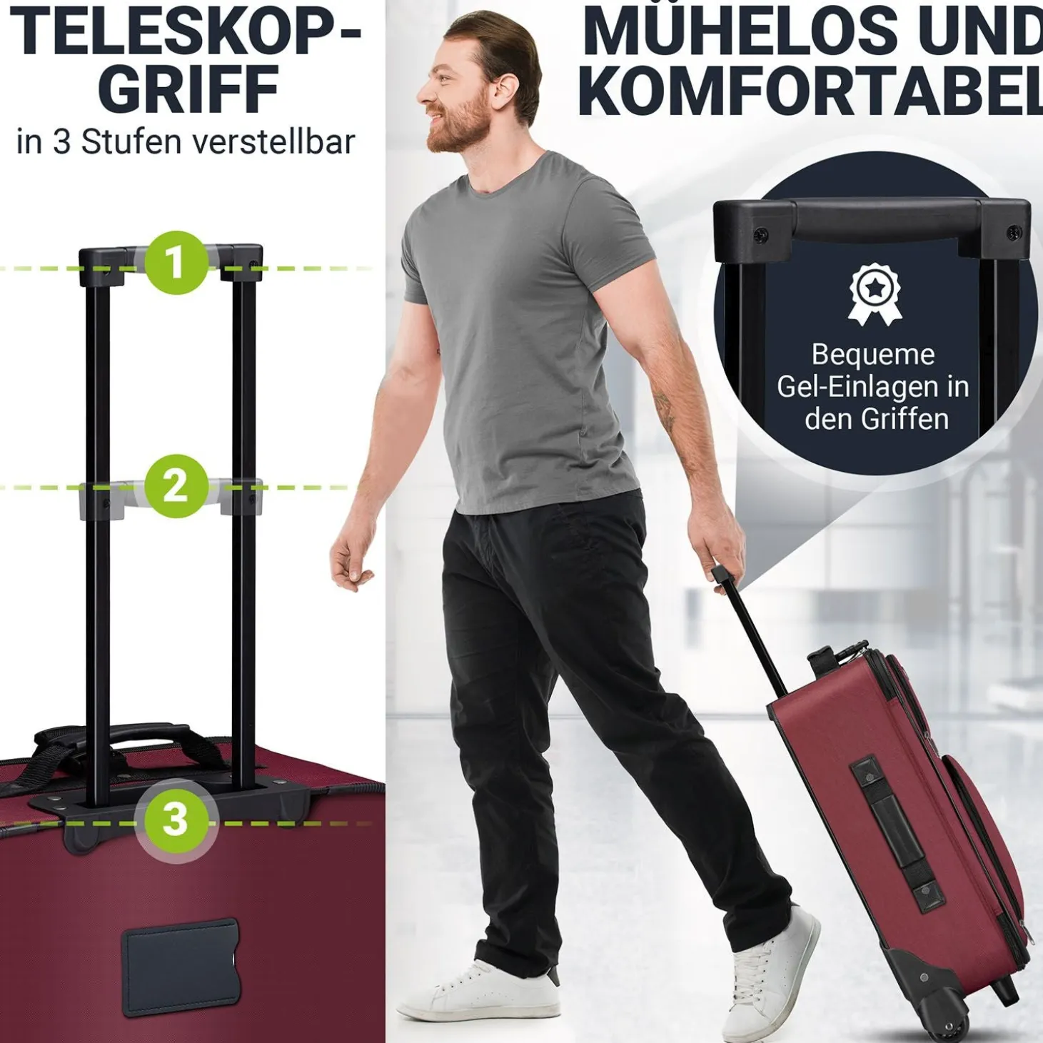 Reise Trolley Kofferset Athen 5-teiliges Set mit 2 Trolleys, Umhänge- und 2 Kosmetiktaschen
