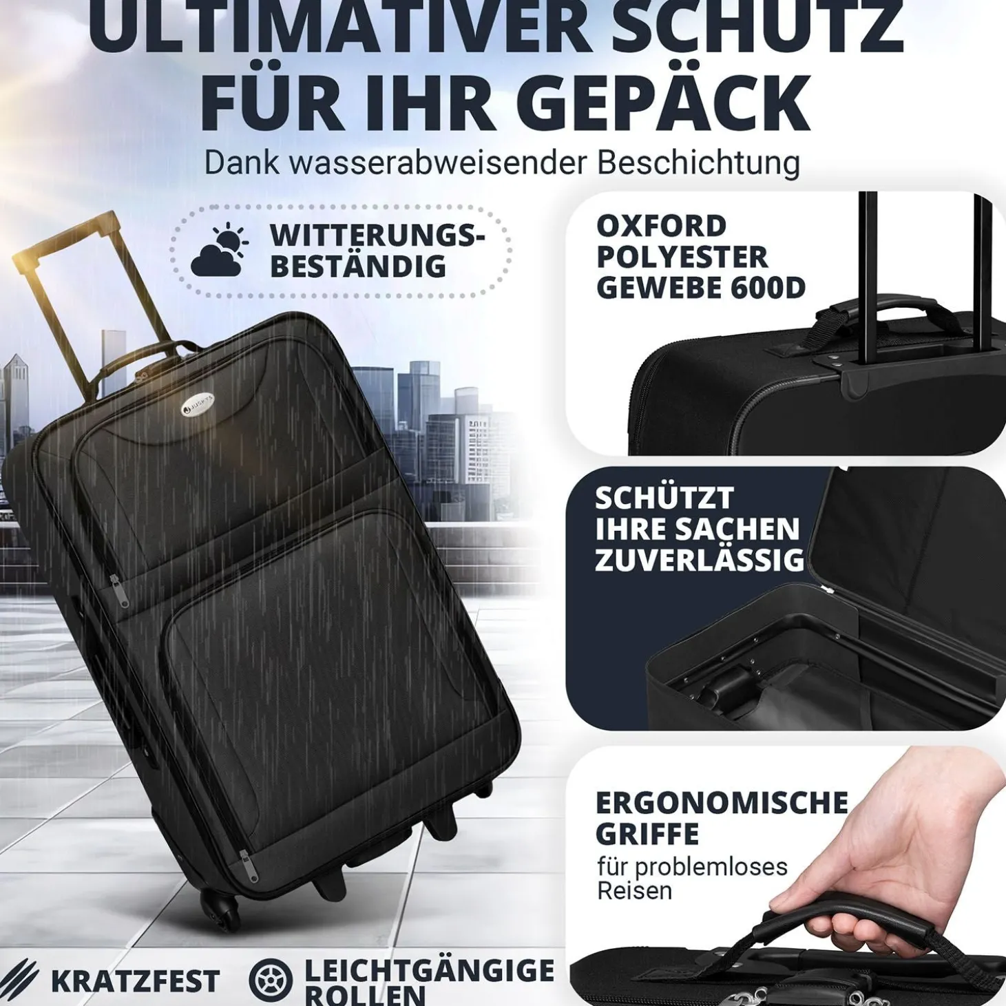 Reise Trolley Kofferset Athen 5-teiliges Set mit 2 Trolleys, Umhänge- und 2 Kosmetiktaschen